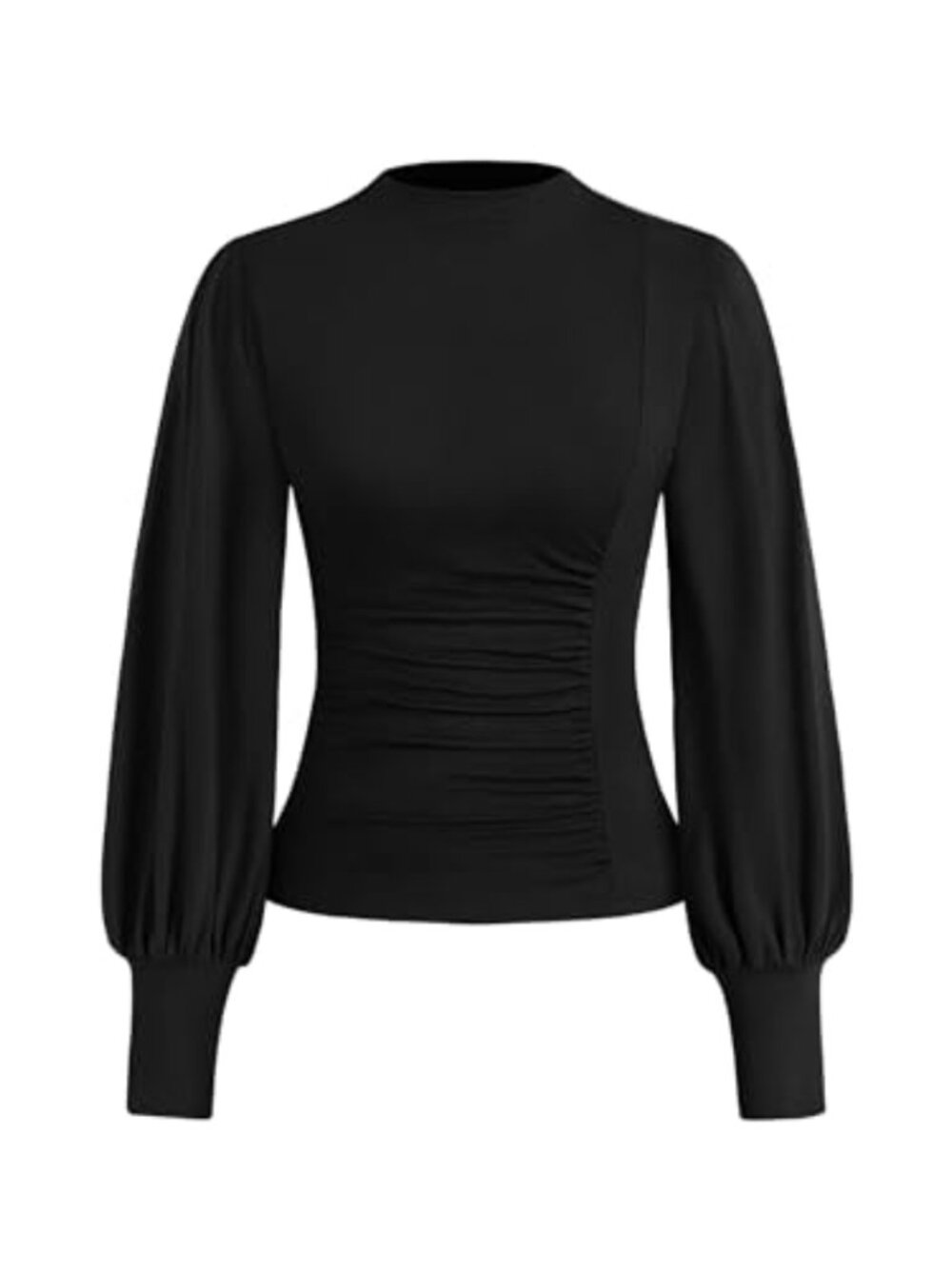 KIRUNDO Dressy Casual Puff Long Sleeve Ruched Mock Neck Fitted Blouse